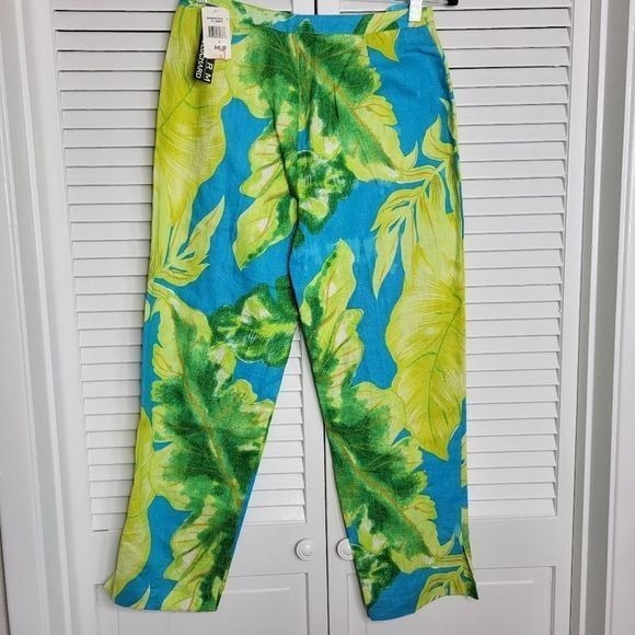 3 / $30 John Paul Richards Linen Pants 6 Bright Green Floral Tropical NEW - Picture 1 of 11